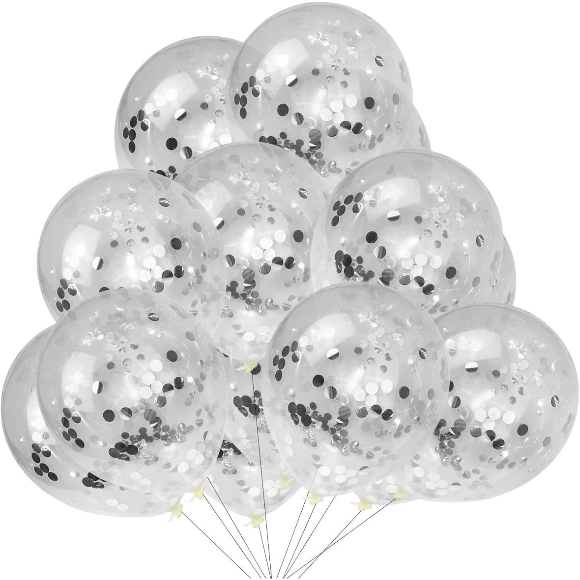 Set 5 baloane latex cu confetti argintiu 35 cm