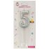 Lumânare tort argintiu 12cm cifra 5
