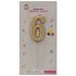 Lumânare tort auriu 12cm cifra 6