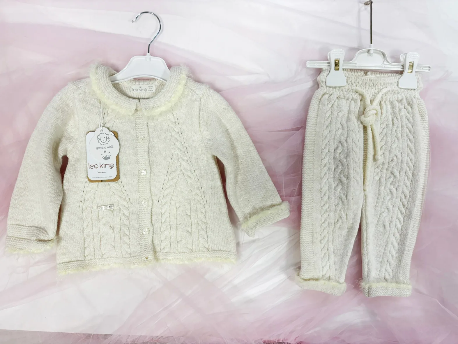 Compleu ivory tricot din lana fina 9-12 Luni