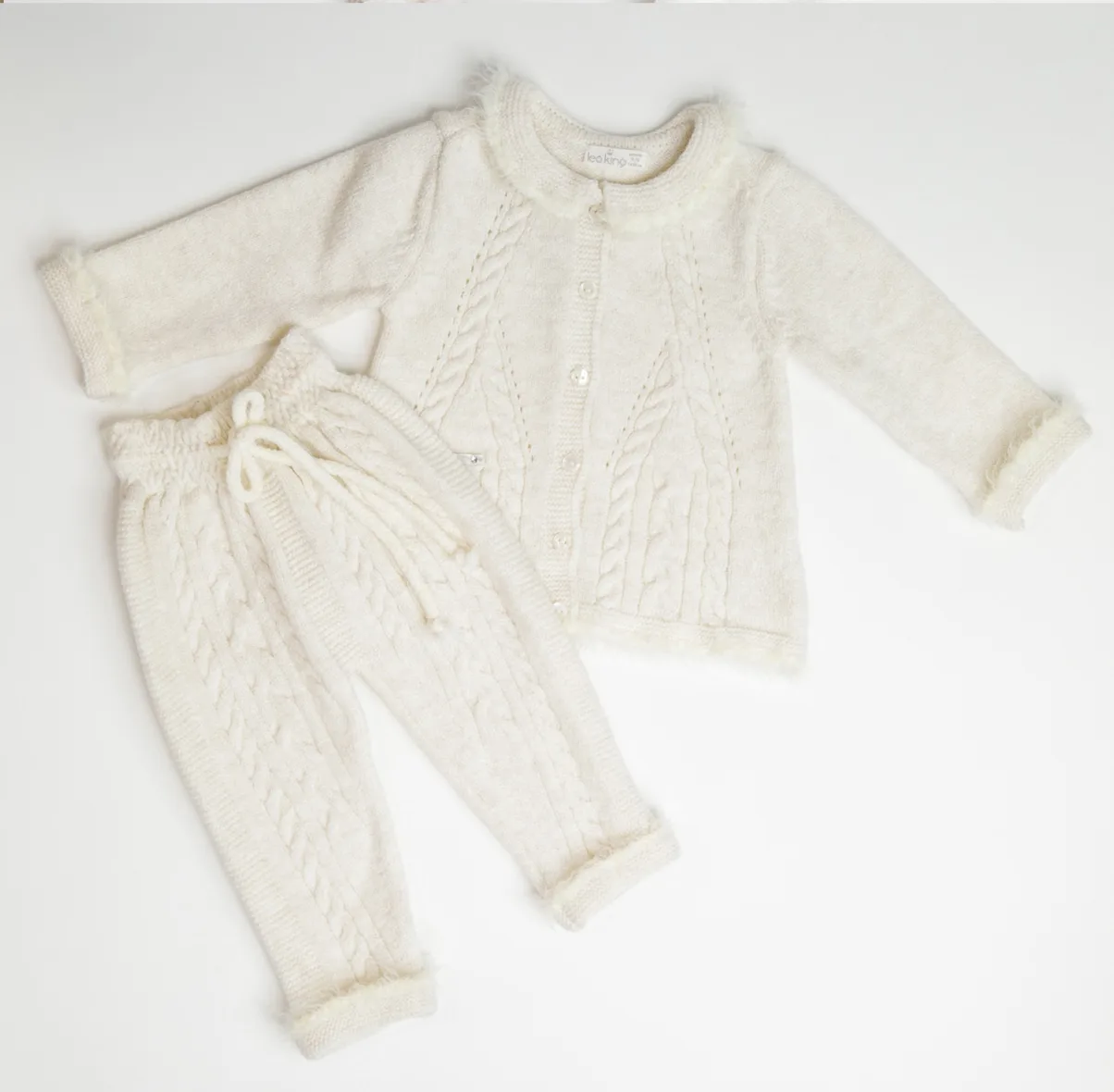 Compleu ivory tricot din lana fina 9-12 Luni