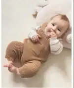 Set salopeta si pulover tricot fin  albastru - imagine 3