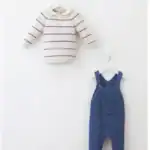 Set salopeta si pulover tricot fin  albastru