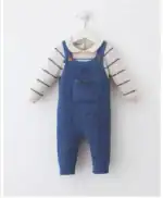 Set salopeta si pulover tricot fin  albastru - imagine 2