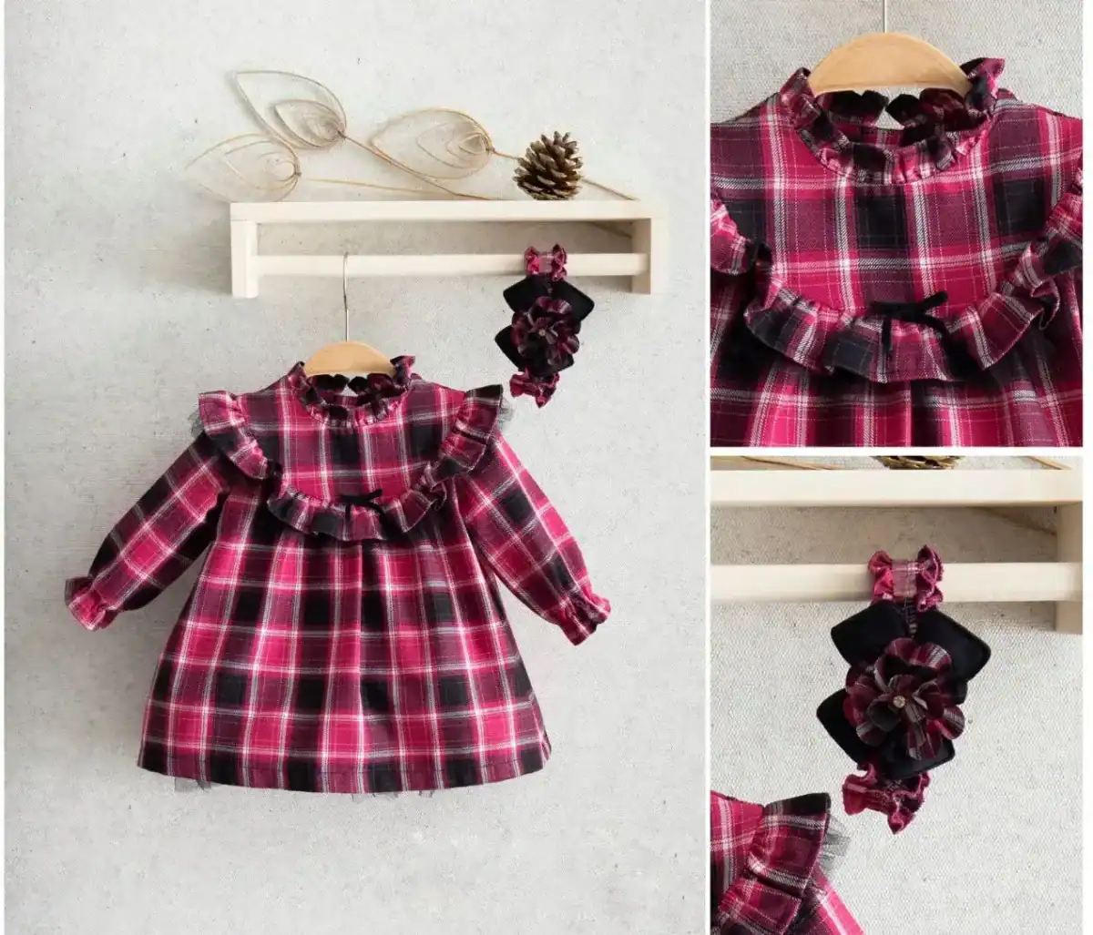 Rochita imprimeu carouri fucsia - imagine 1