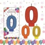 Lumânare tort 8cm colorată cu sclipici cifra 0