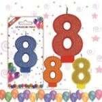 Lumânare tort 8cm colorată cu sclipici cifra 8