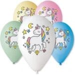 Set 20 baloane latex colorate cu unicorn 30 cm