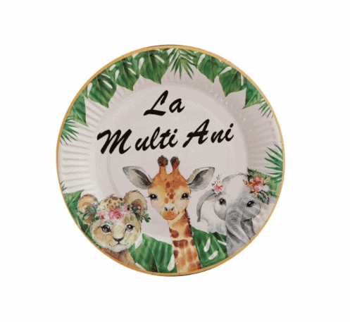 Set 8 farfurii party cu animăluțe 18 cm