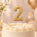 Lumânare tort auriu 12cm cifra 2