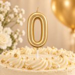 Lumânare tort auriu 12cm cifra 0