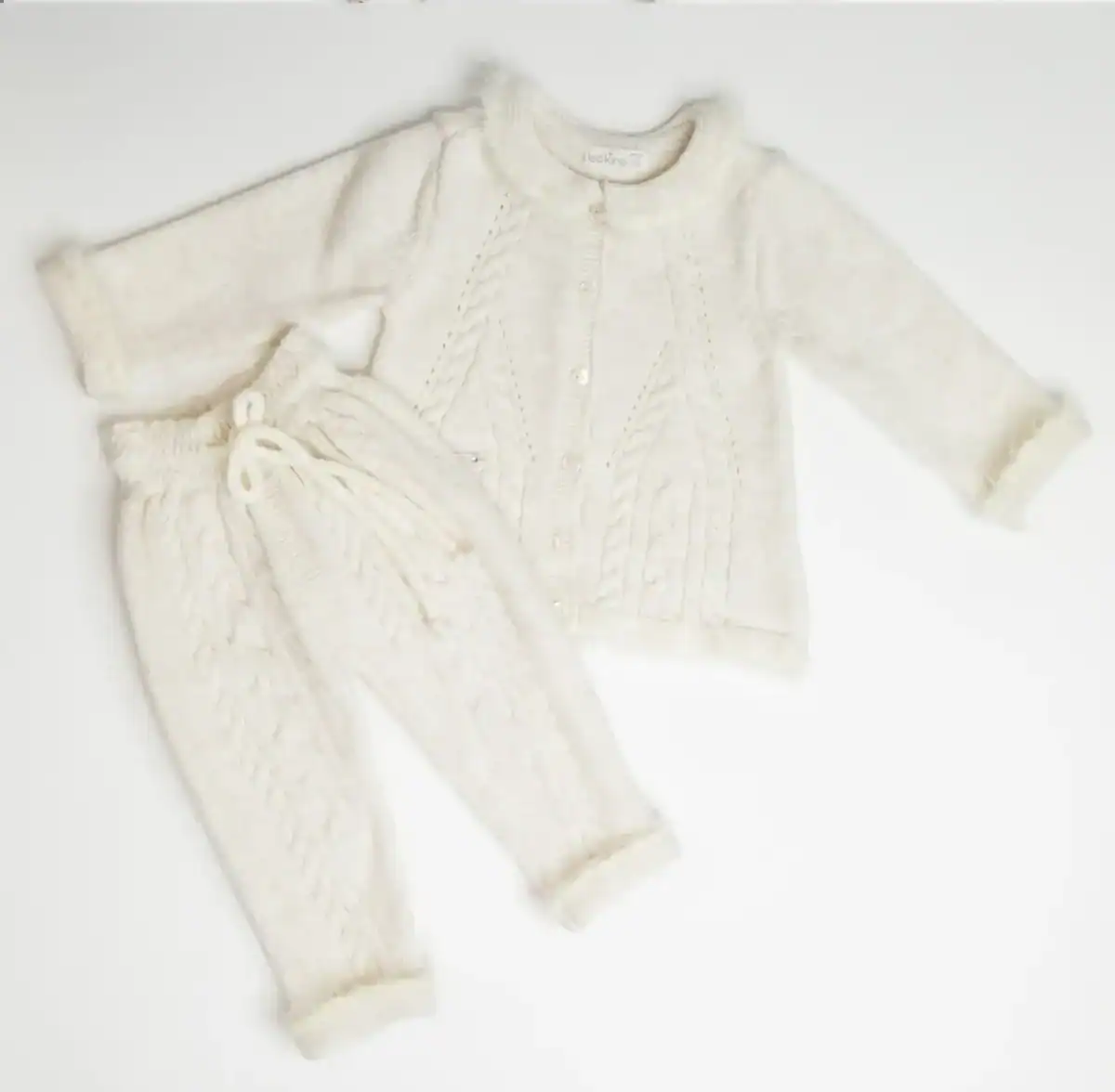 Compleu ivory tricot din lana fina 9-12 Luni - imagine 2