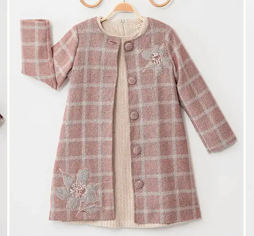 Set palton elegant si rochita cu maneci lungi Roze 9 ani