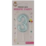 Lumânare tort albastru 6 cm, cifra 3