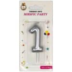 Lumânare tort argintiu 8 cm cifra 1