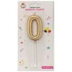 Lumânare tort auriu 12cm cifra 0