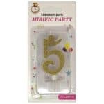 Lumânare tort auriu cu sclipici 6cm cifra 5