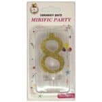 Lumânare tort auriu cu sclipici 6cm cifra 8