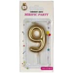 Lumânare tort auriu metalizat 8cm cifra 9