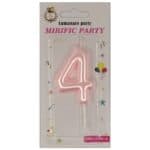 Lumânare tort roz 6 cm, cifra 4