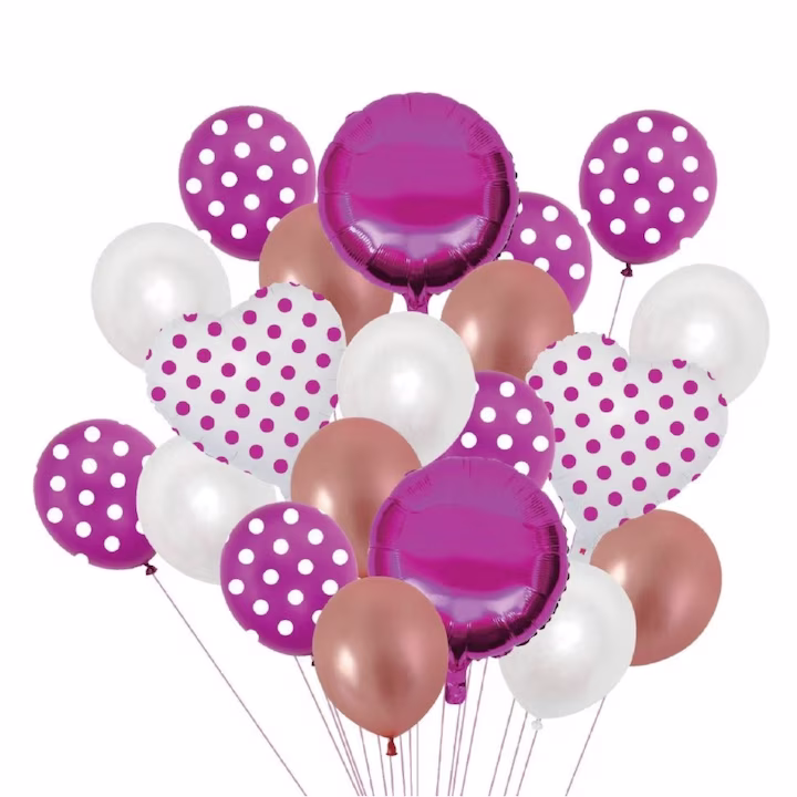 set baloane fucsia buline Set 20 baloane cu buline roz și alb metalizate - imagine 1