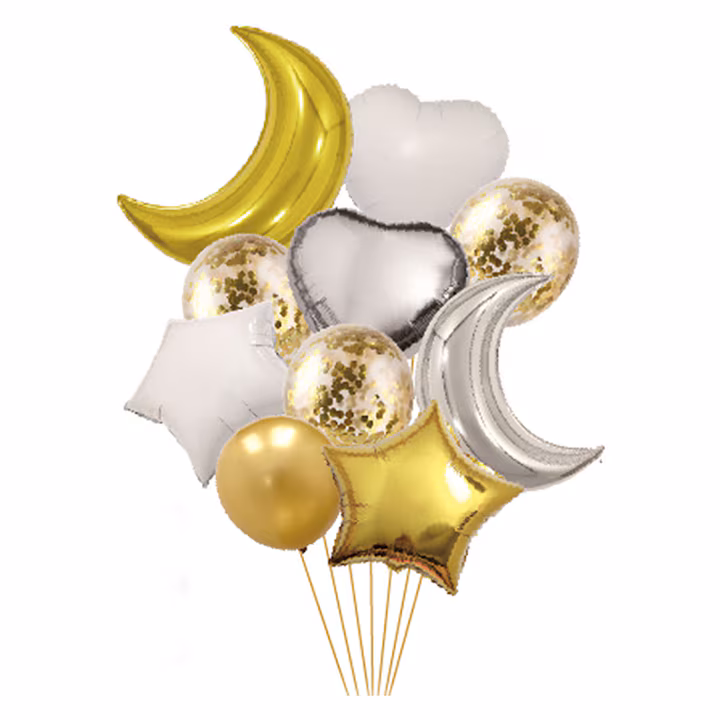 Set 10 baloane, cu confetti auriu, argintiu