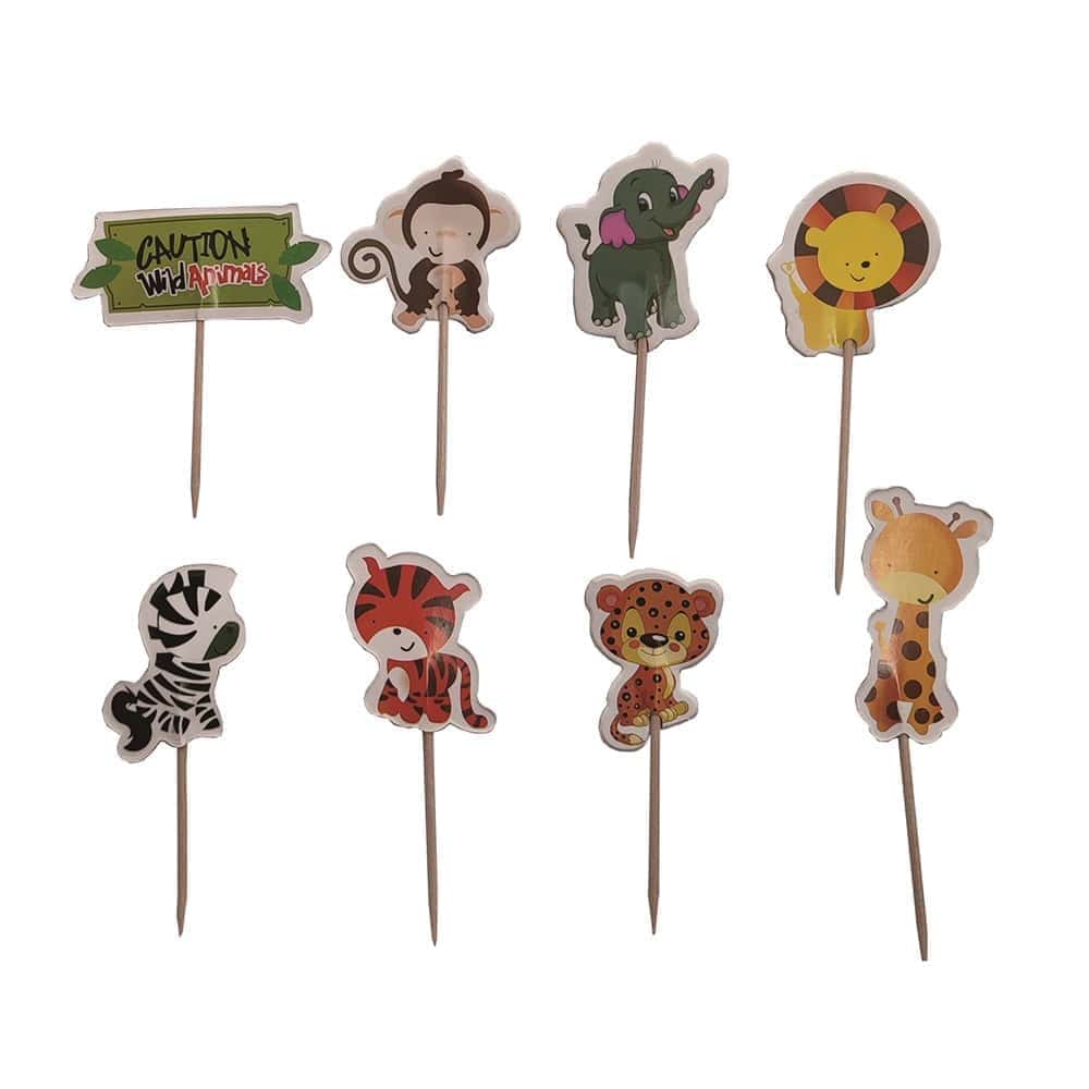 Set 12 buc scobitori decorative, 7×3 cm, animaluțe, junglă - imagine 1