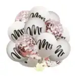 Set 15 baloane latex alb, negru, paiete roz, Mr Mrs, 30 cm