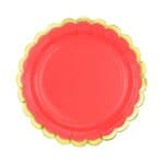 Set 8 farfurii party roșu cu margine aurie 23 cm