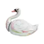 Balon folie în formă de lebădă cu coroniță neagră, ideal pentru decoruri de petrecere sau evenimente speciale.