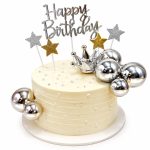 Set 13 Topper Tort Happy Birthday Argintiu cu Coroniță și Steluțe