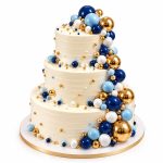 Set decorativ pentru tort cu bile perlate – Alb perlat, Roz deschis, Albastru cu auriu