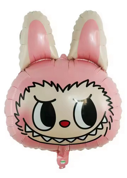 pink-labubu-doll-head-shape-balloon Balon Folie Labubu Roz pentru Petrecere Copii - imagine 1