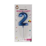 Lumânare tort, culoare albastru metalizat, 15 cm, cifra 2