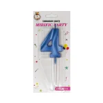 Lumânare tort, culoare albastru metalizat, 15 cm, cifra 4